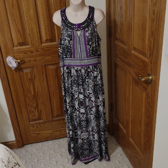 NY Woman's Collection Black and Purple Maxi Dress XL//1X - Picture 1 of 8